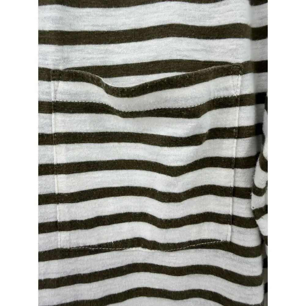 J. Crew Women’s Short Sleeve Striped Tee Olive Ivory Metallic Collar Size XL